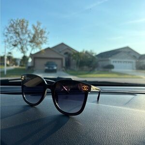 Chanel Black Sunglasses with Gold Accents
